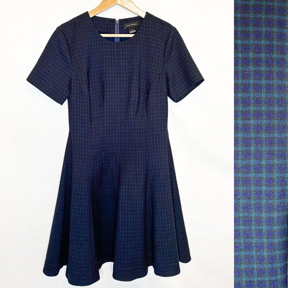 Club Monaco Navy Plaid Aline Dress